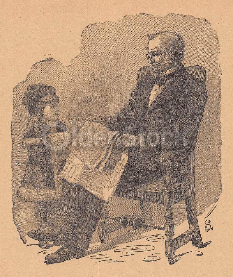 Cute Grandfather & Granddaughter Poem Antique Nursery Rhyme Print 1902