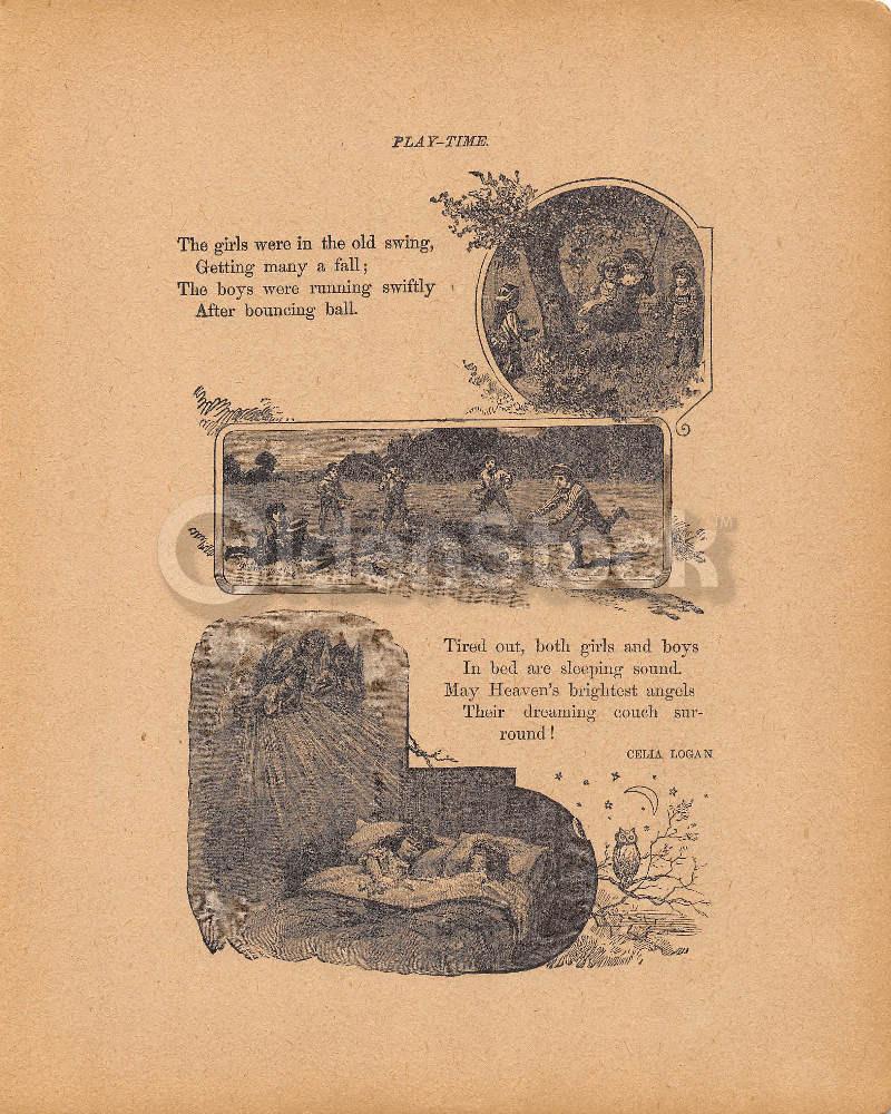 Cute Kids Playing Baseball Poem Antique Nursery Rhyme Print 1902