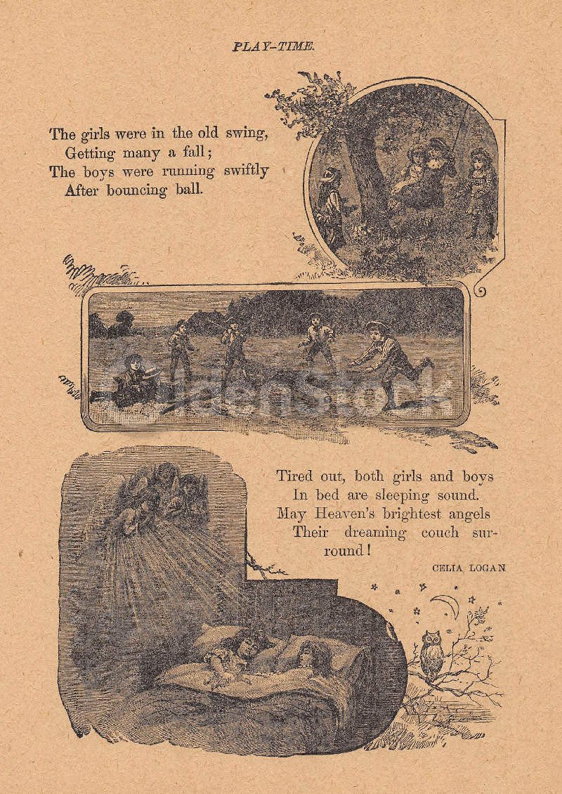 Cute Kids Playing Baseball Poem Antique Nursery Rhyme Print 1902