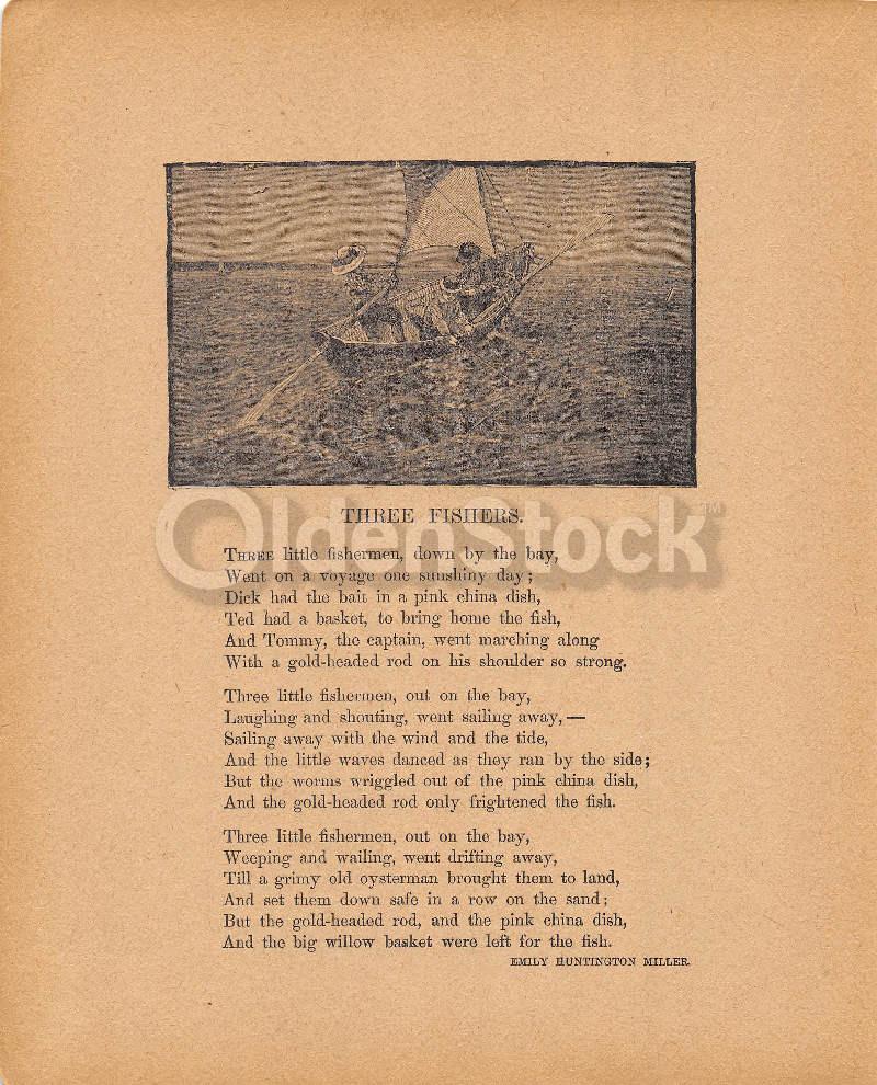 Three Fishers Poem by Emily Huntington Miller Antique Nursery Rhyme Print 1902