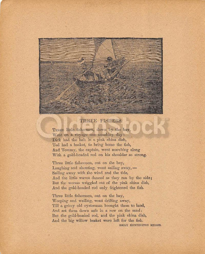 Three Fishers Poem by Emily Huntington Miller Antique Nursery Rhyme Print 1902