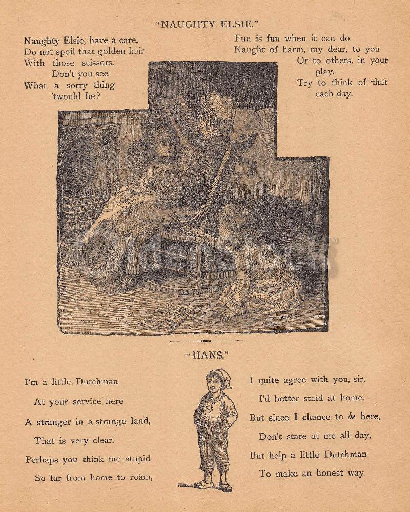 Naughty Little Sister Cutting Hair Poem Antique Nursery Rhyme Print 1902