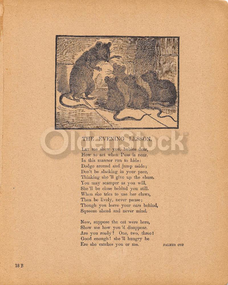 Wise Old Mouse & Baby Mice Poem Antique Nursery Rhyme Print 1902