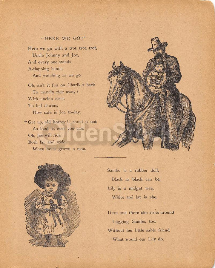 Little Black Sambo Doll Poem Antique Graphic Illustration Print 1902