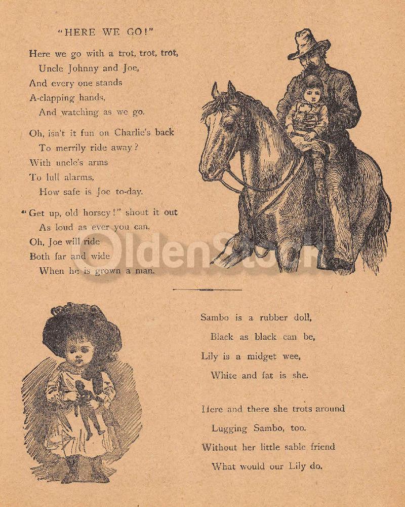 Little Black Sambo Doll Poem Antique Graphic Illustration Print 1902