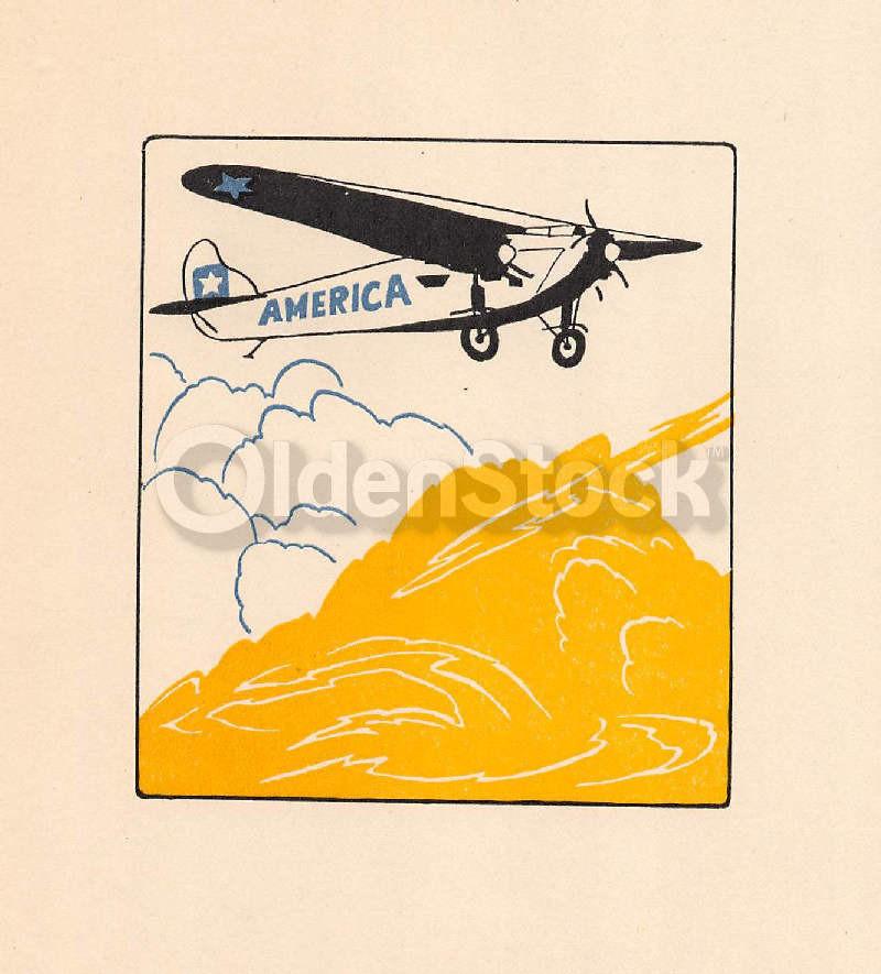 American Bi-Plane Antique Art Deco Graphic Illustration Print