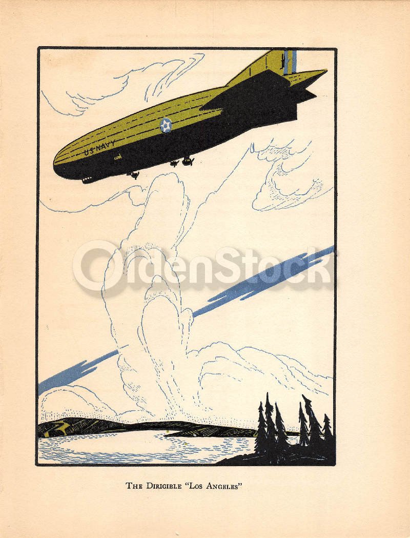 USS Los Angeles Navy Airship ZR-3 Antique Graphic Art Illustration Print 1928