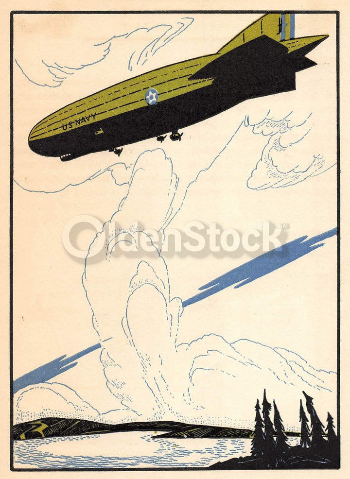 USS Los Angeles Navy Airship ZR-3 Antique Graphic Art Illustration Print 1928