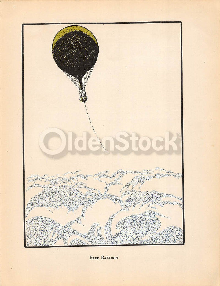 US Military Hot Air Balloon Antique Graphic Art Illustration Print 1928