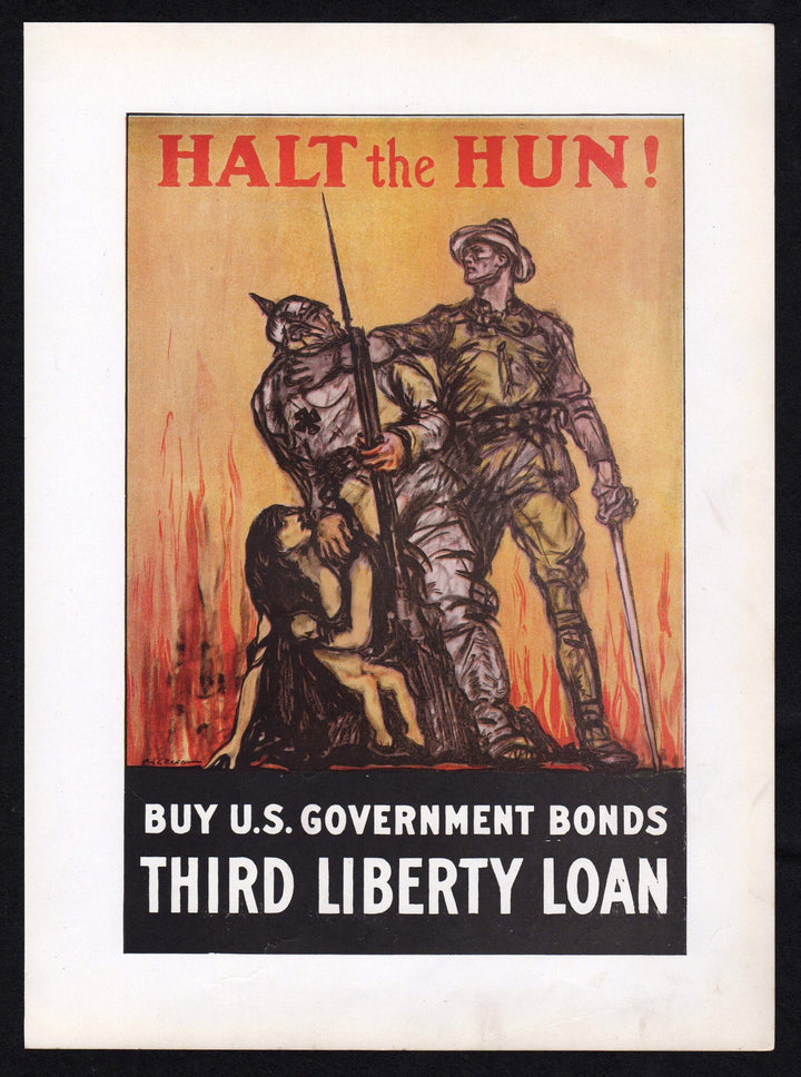 Halt the Hun! Buy War Bonds Vintage WWI Liberty Loan Propaganda Poster Print