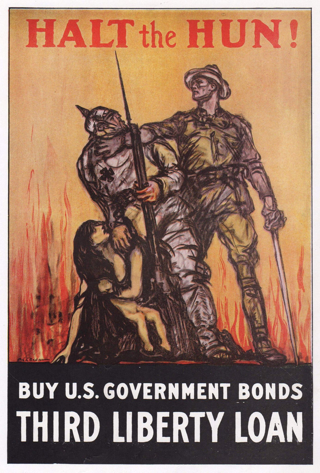 Halt the Hun! Buy War Bonds Vintage WWI Liberty Loan Propaganda Poster Print