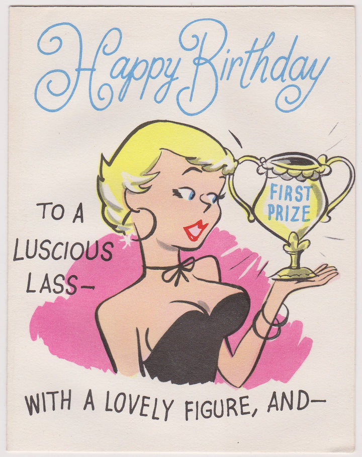 Happy Birthday Luscious Lass 1st Prize Vintage Graphic Art Birthday Card