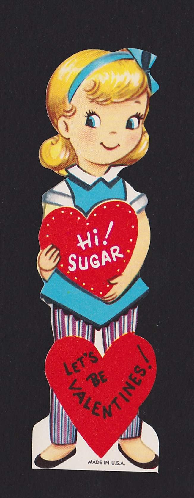 Hi Sugar! Let's Be Valentines Cute '50s Girl Vintage Valentine's Day Greeting Card