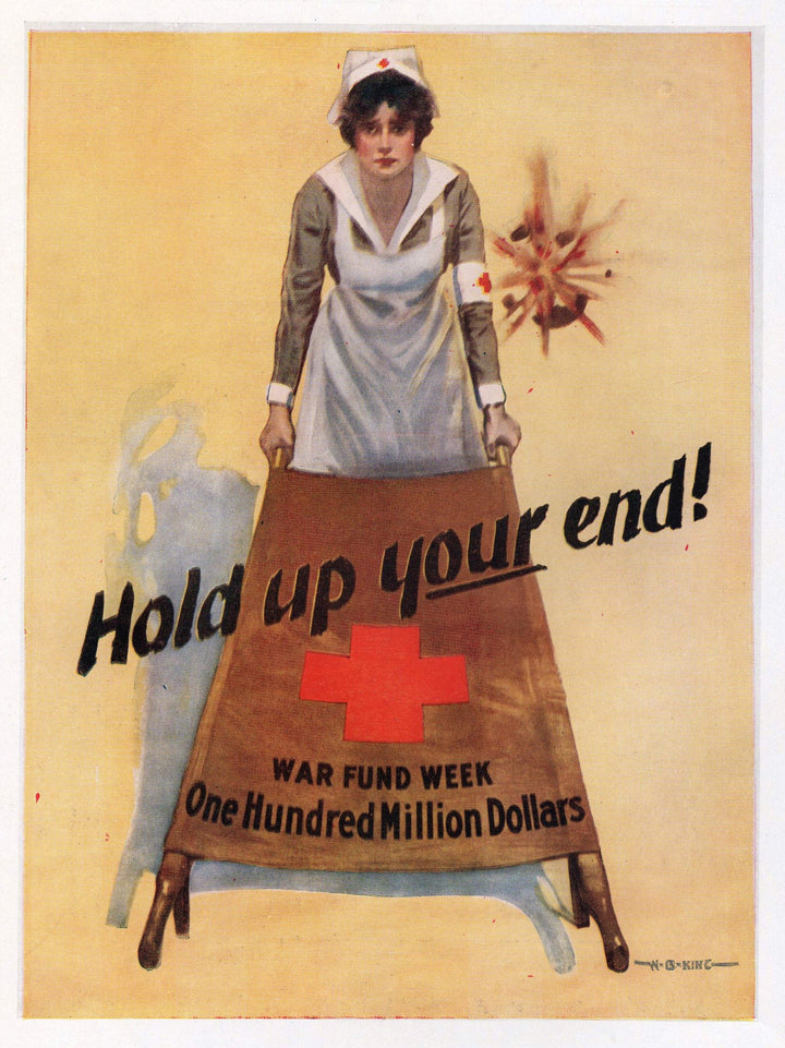 Hold Up Your End WWI Red Cross Nurse Propaganda Vintage Graphic Illustration Poster Print