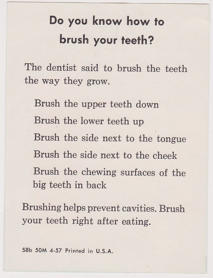 How to Brush Your Teeth Little Girl in Pajamas Vintage Dentist Office PSA Advertising