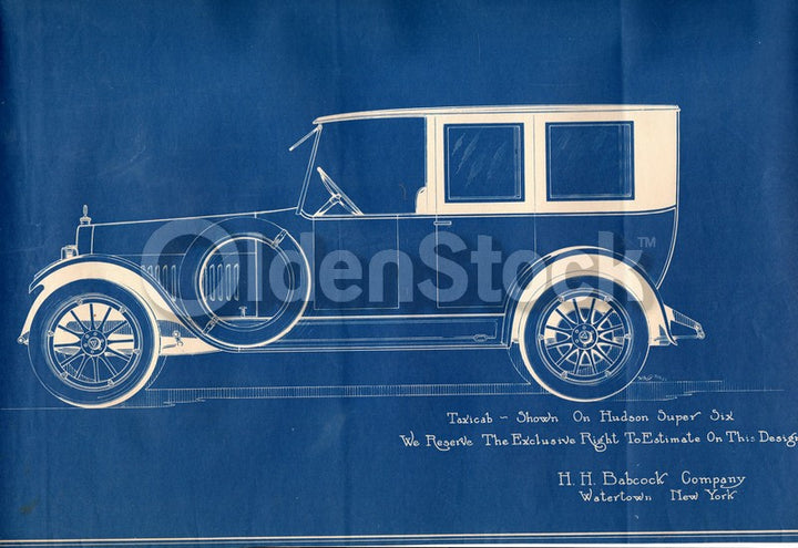 Hudson Super Six Taxi Cab Antique Automobile Design Blueprint Poster 1922