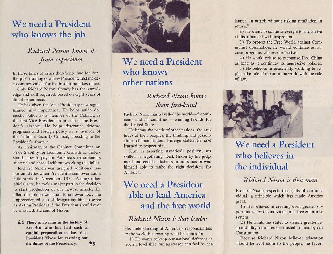 Why America Needs Richard Nixon Vintage Presidential Campaign Brochure