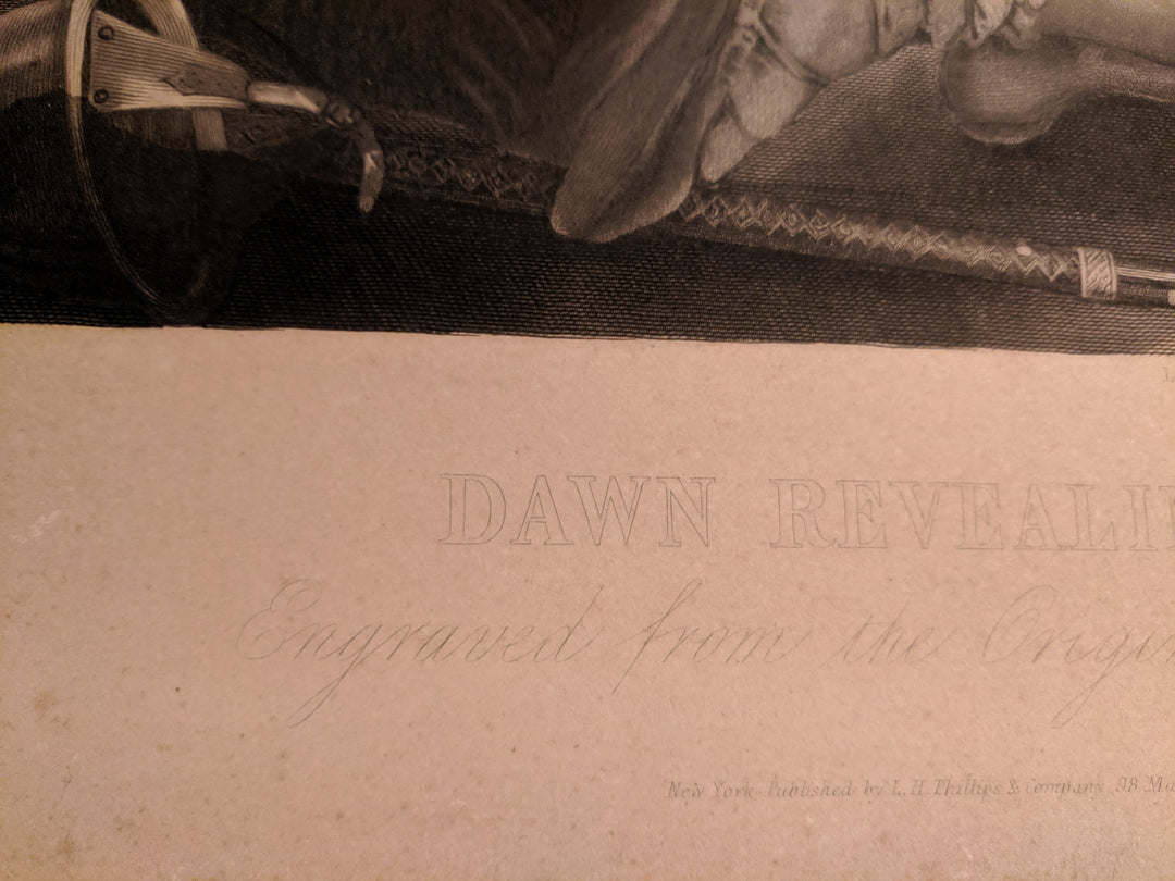 Dawn Revealing the New World to Columbus Antique Linen Backed Engraving Print