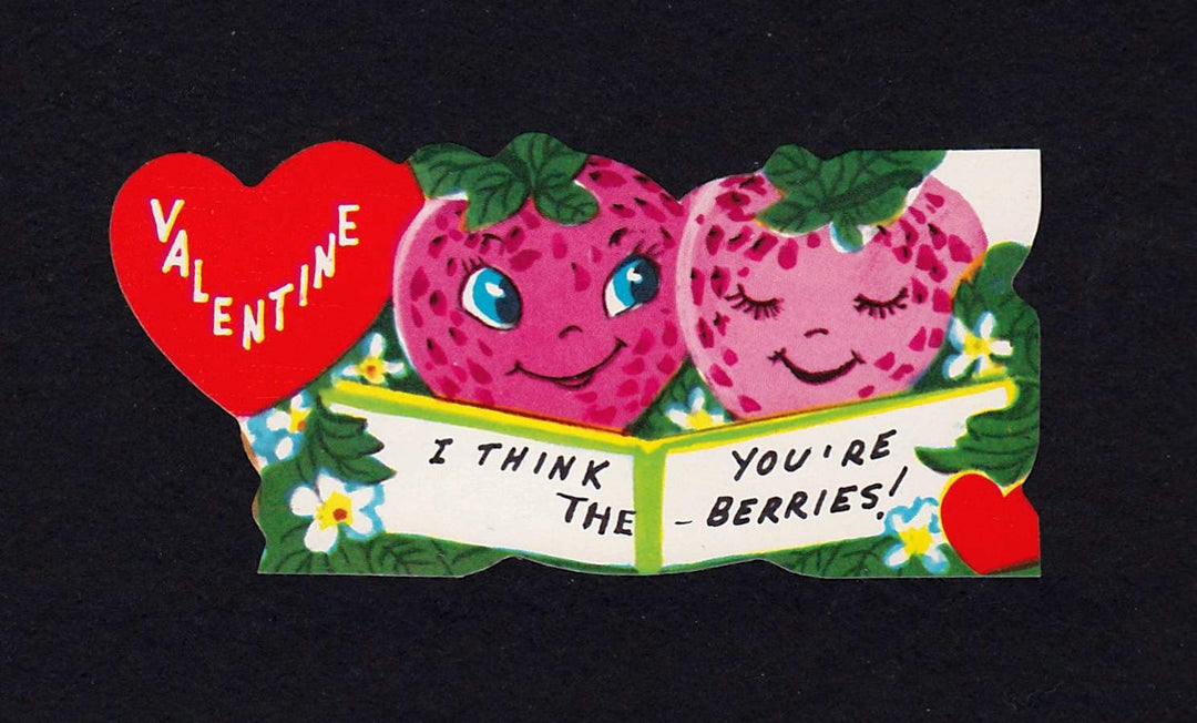 I Think You're The Berries! Cute Strawberries Vintage Valentine's Day Greeting Card