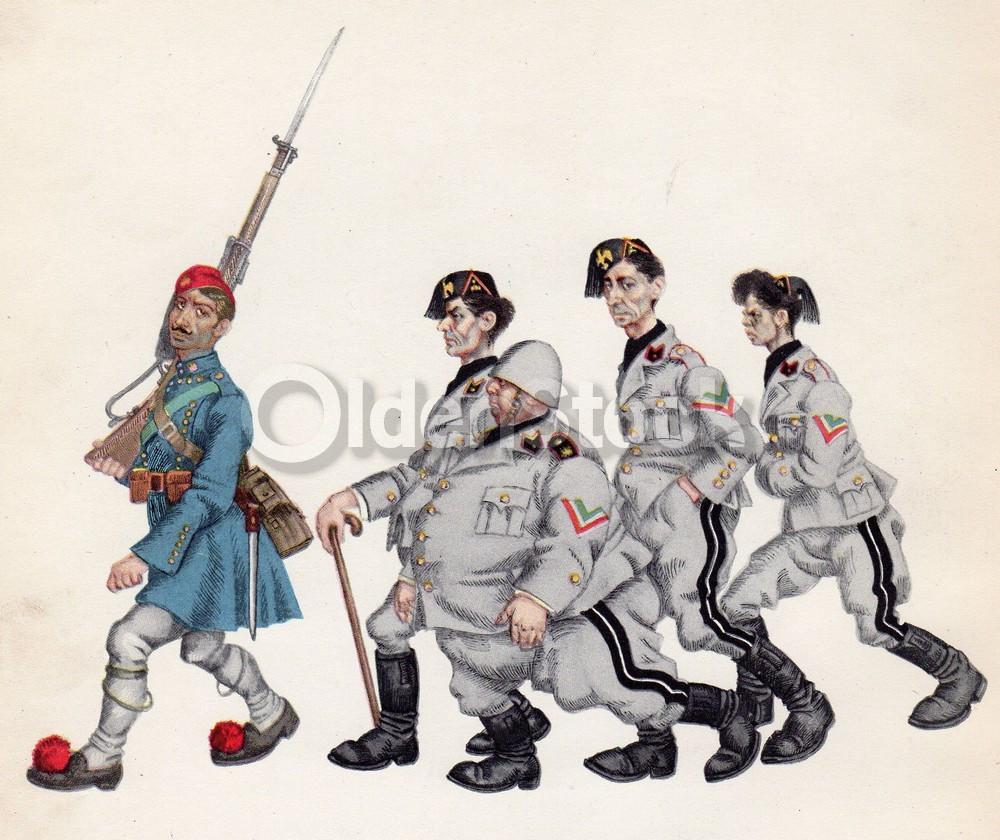 Italy's Capture of Greece Soldiers WWII Anti-German Propaganda Graphic Art Illus