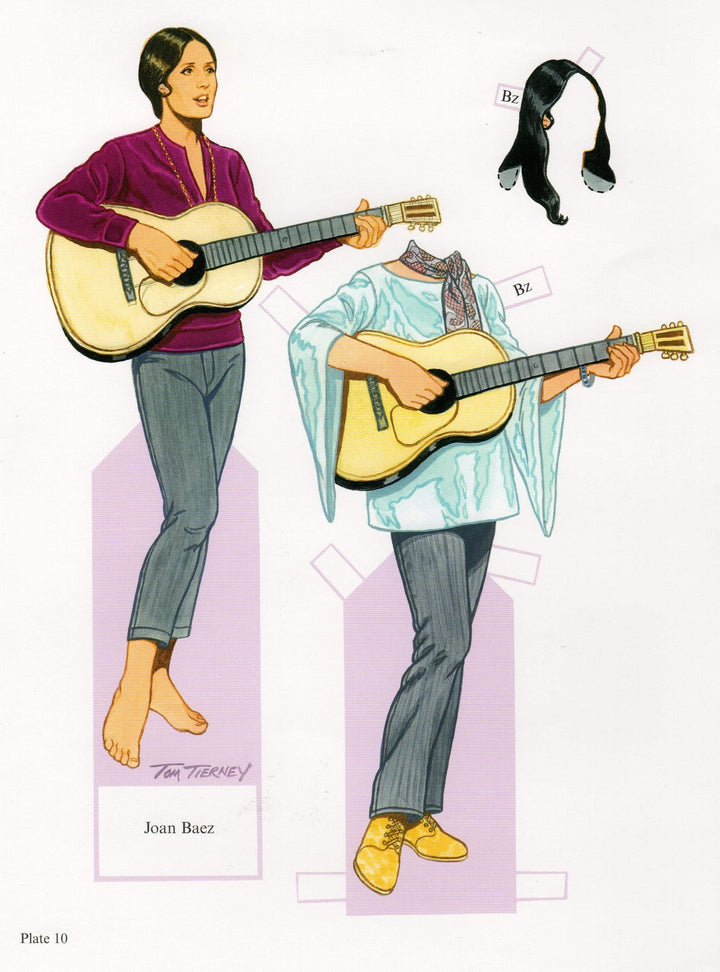 Joan Baez Folk Music Legend Illustrated Paper Doll Cut-Out Print