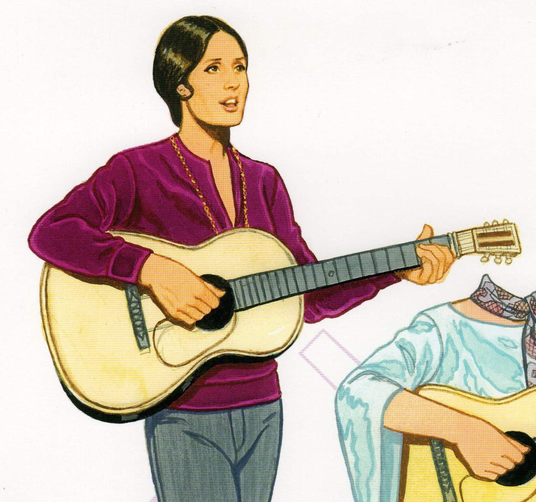 Joan Baez Folk Music Legend Illustrated Paper Doll Cut-Out Print