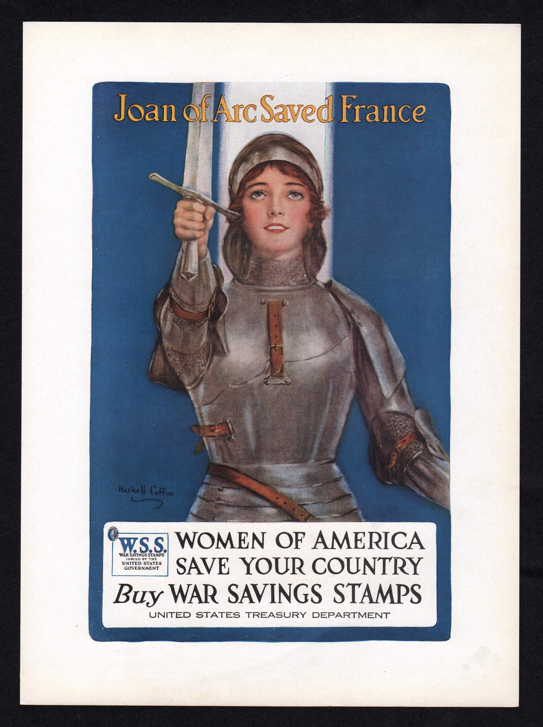 Joan of Arc Saved France Vintage WWI War Bonds Graphic Illustration Poster Print