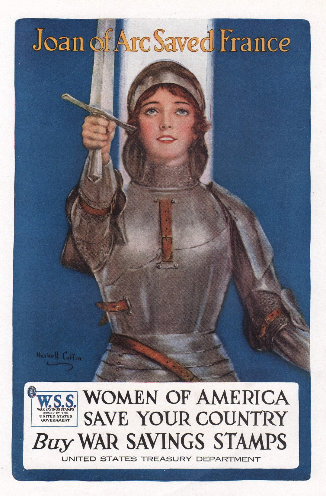 Joan of Arc Saved France Vintage WWI War Bonds Graphic Illustration Poster Print