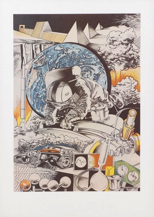 Siegfried Reinhardt Space Astronaut Pyramids Atomic Bombs Science Art Poster