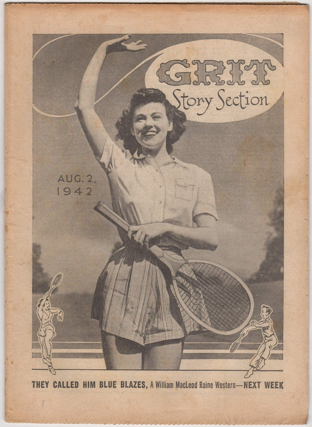 Ladies Tennis & Blue Blazes Cowboy Western Vintage Illustrated Stories Grit Magazine 1942