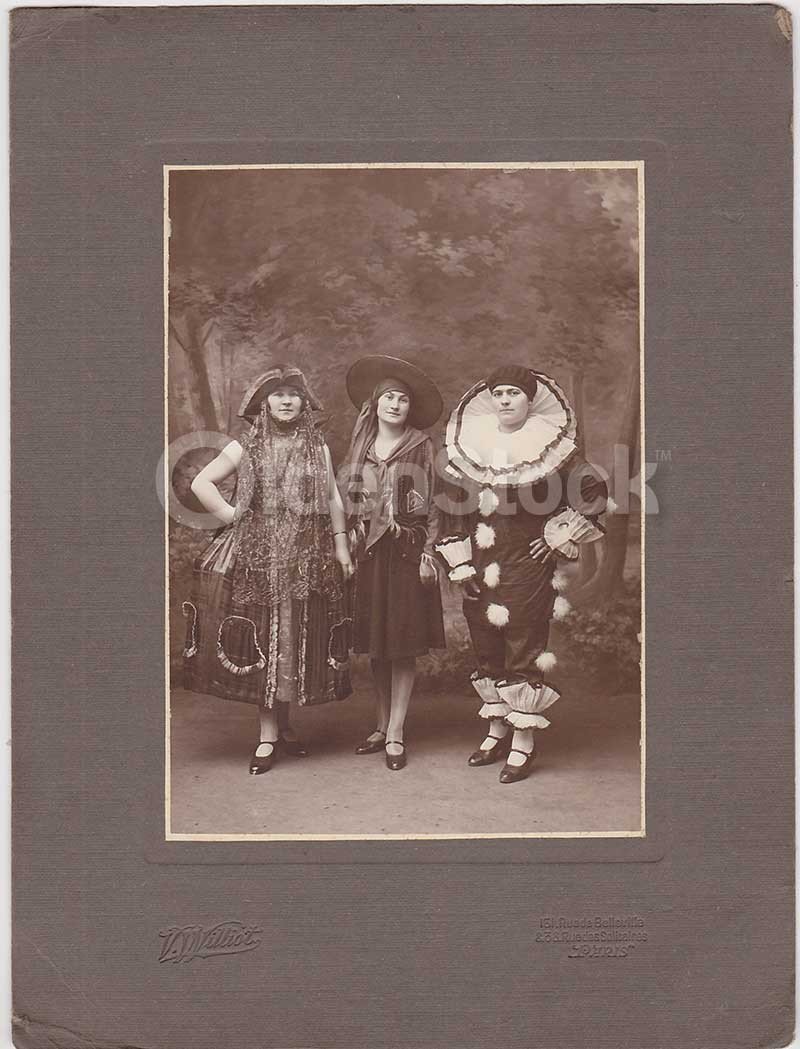 Lady Pirate, Gypsy, & Clown Halloween Costumes Antique French Photograph