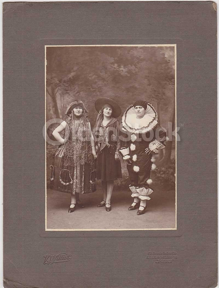 Lady Pirate, Gypsy, & Clown Halloween Costumes Antique French Photograph