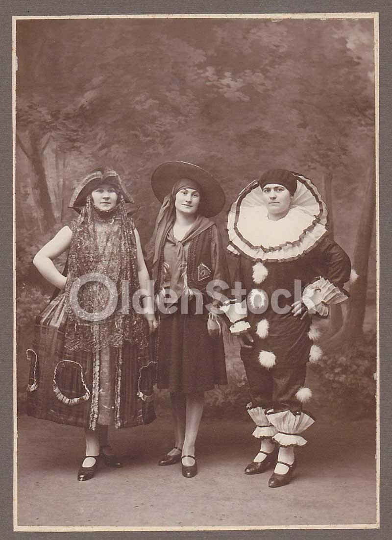Lady Pirate, Gypsy, & Clown Halloween Costumes Antique French Photograph
