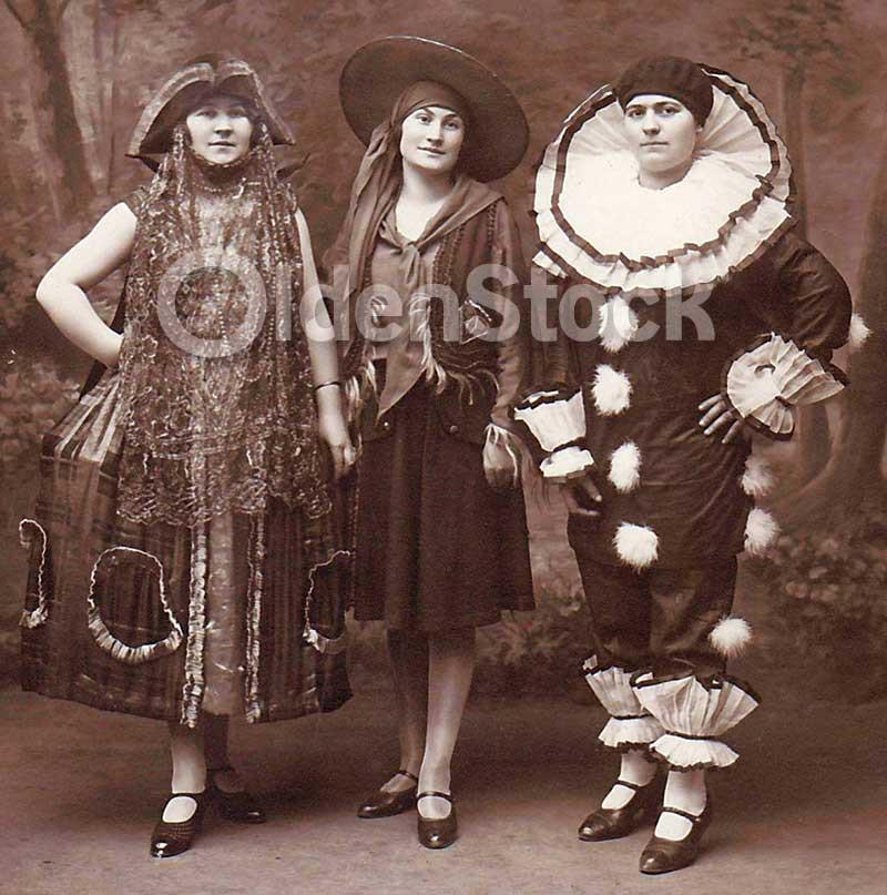 Lady Pirate, Gypsy, & Clown Halloween Costumes Antique French Photograph