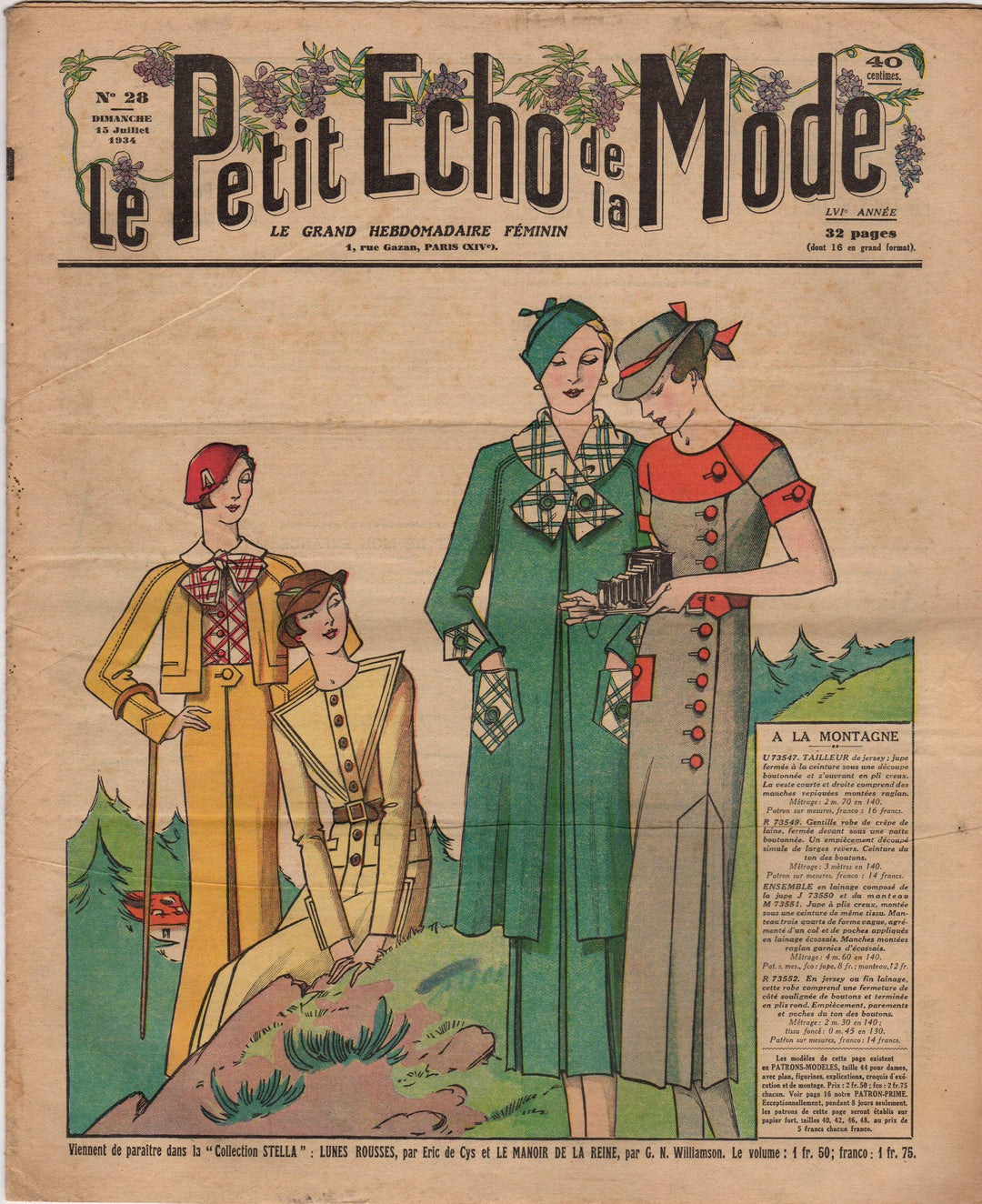 Le Petit Echo de la Mode Art Deco Graphic Art French Fashion Clothing Magazine 1934