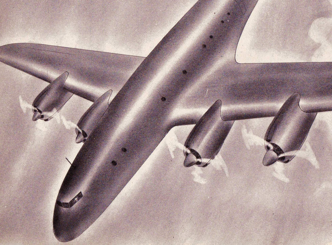Lockheed Constellation C-69 Military Aircraft Plane Vintage WWII Illustration Print 1944