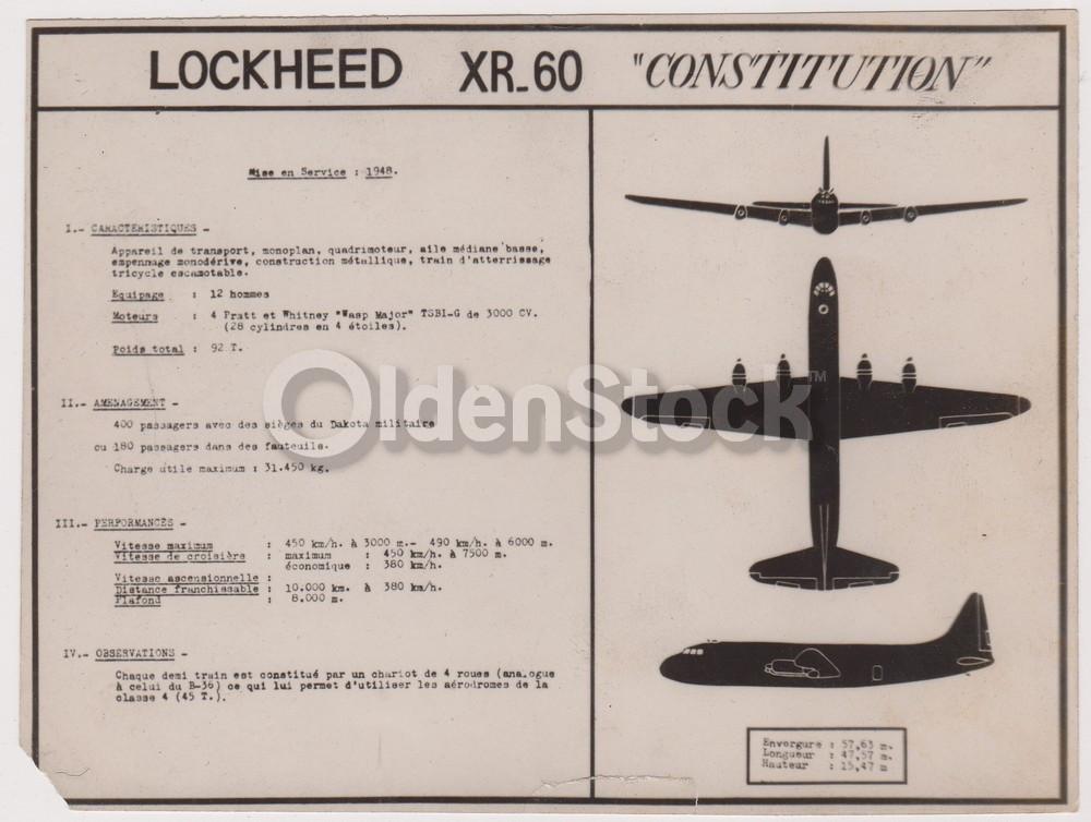 Lockheed XR60 Constitution Early Commercial Airliner Transport Plane Vintage French Spotter's Photo
