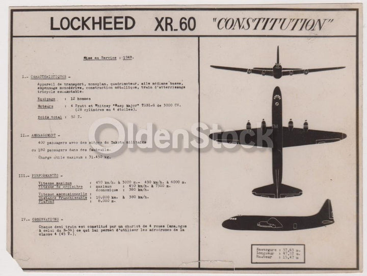 Lockheed XR60 Constitution Early Commercial Airliner Transport Plane Vintage French Spotter's Photo