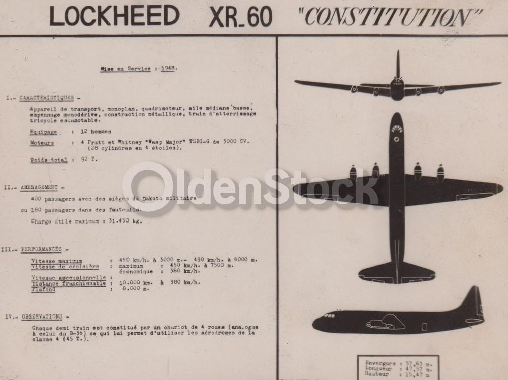 Lockheed XR60 Constitution Early Commercial Airliner Transport Plane Vintage French Spotter's Photo