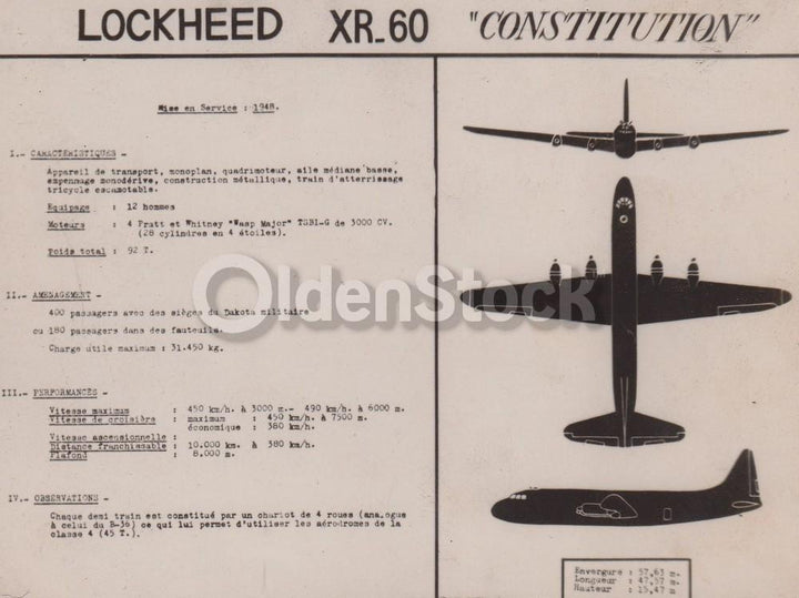 Lockheed XR60 Constitution Early Commercial Airliner Transport Plane Vintage French Spotter's Photo