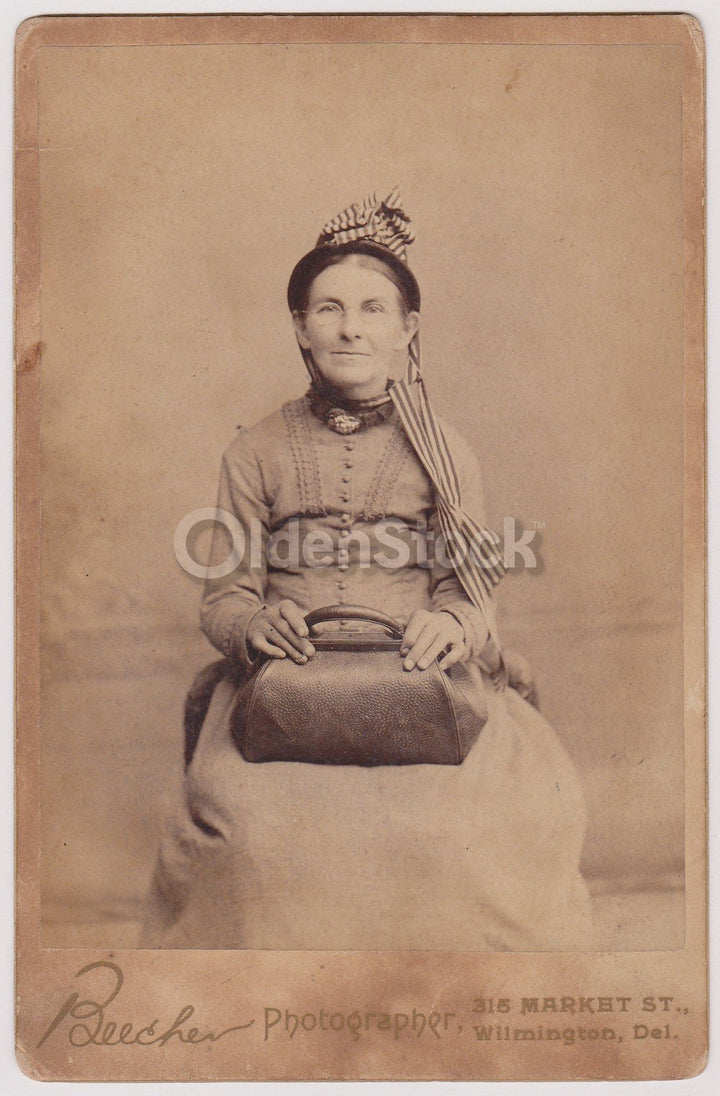 Lovely Traveling Grandma with Ribbon Hat Delaware Antique Cabinet Photo