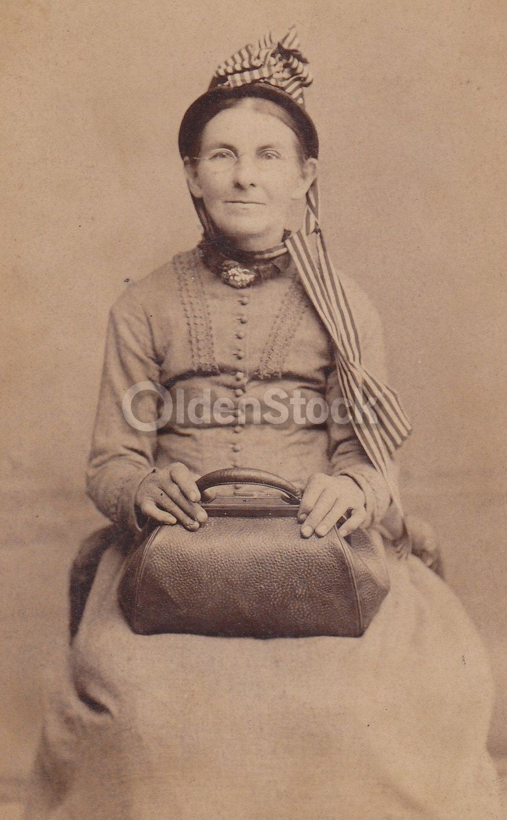 Lovely Traveling Grandma with Ribbon Hat Delaware Antique Cabinet Photo
