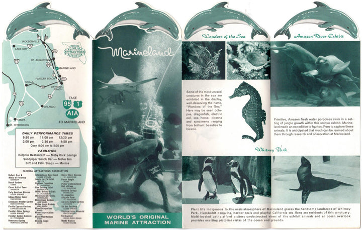 Marineland Florida Aquarium Vintage Dolphin Theme Graphic Advertising Brochure