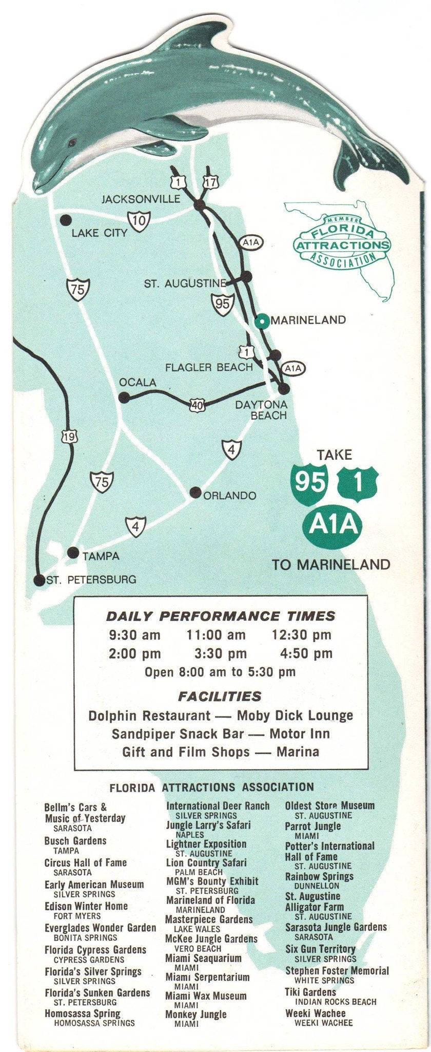 Marineland Florida Aquarium Vintage Dolphin Theme Graphic Advertising Brochure