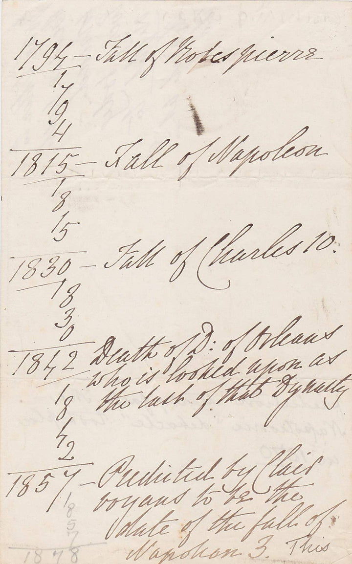 Mathematical Clairvoyant Predicting Deaths of French Royalty Antique Document