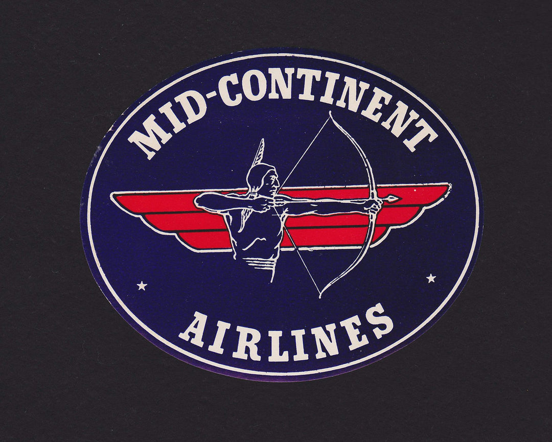 Mid-Continent Airlines Vintage Native American Indian Graphic Advertising Luggage Sticker Decal