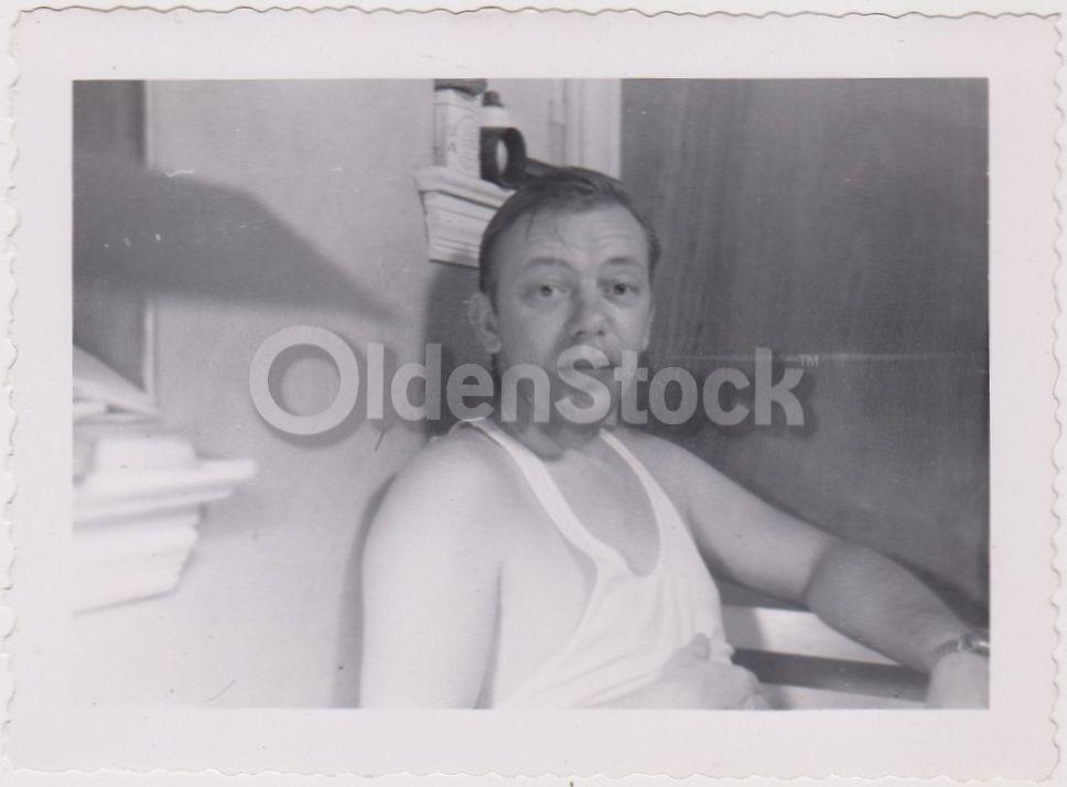 Middle Age Man at Home in Apartment Vintage Artistic Snapshot Photograph
