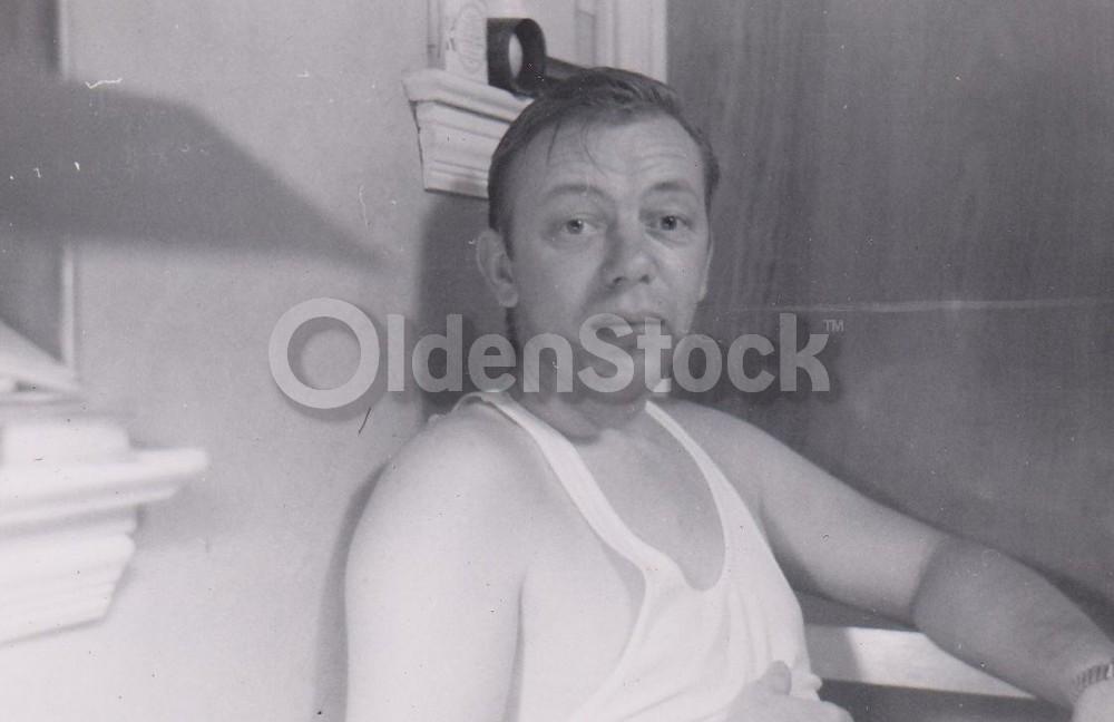 Middle Age Man at Home in Apartment Vintage Artistic Snapshot Photograph