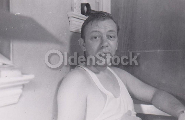 Middle Age Man at Home in Apartment Vintage Artistic Snapshot Photograph