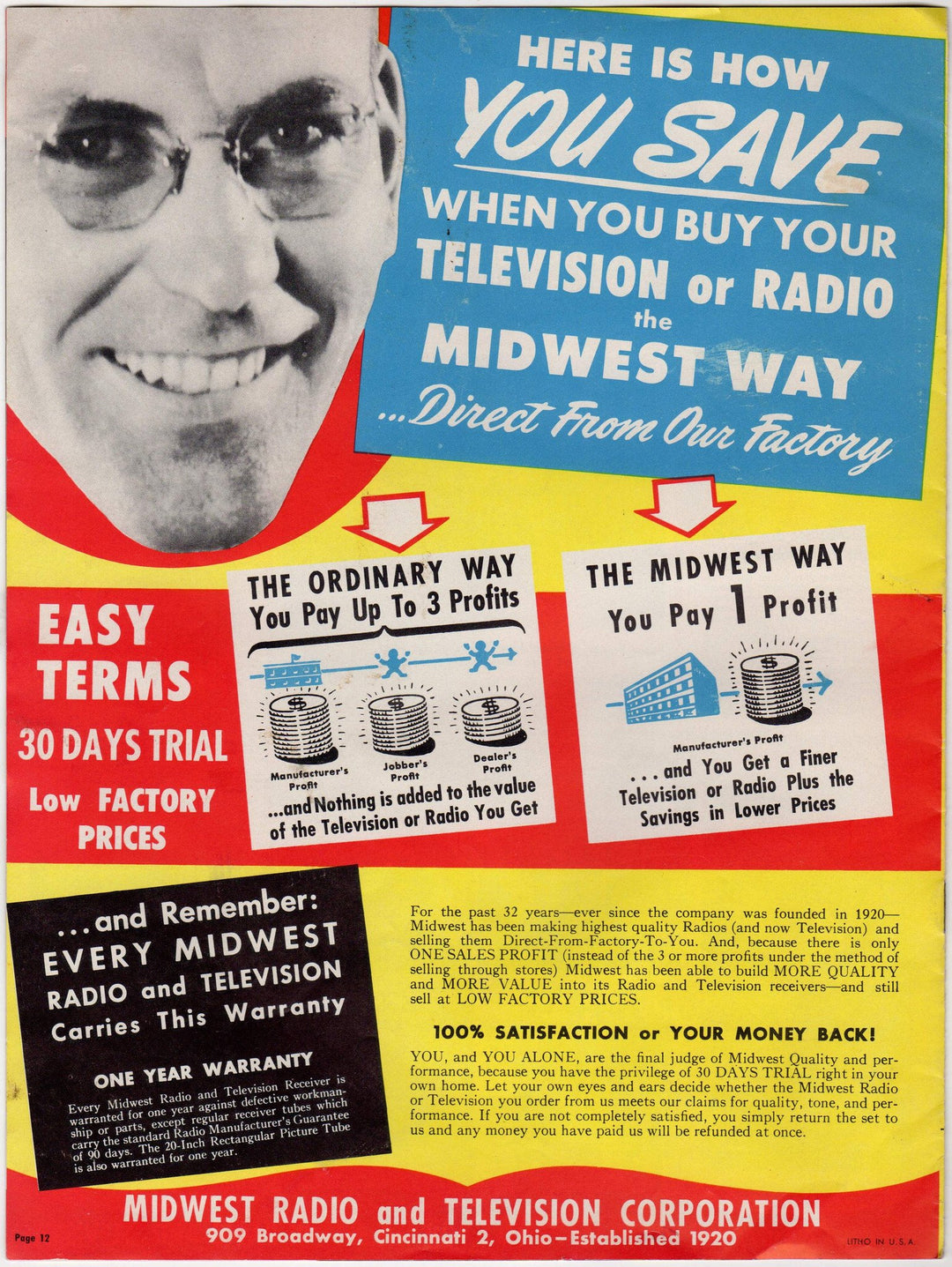 Midwest Television TV & Radios Large Vintage Advertising Sales Brochure